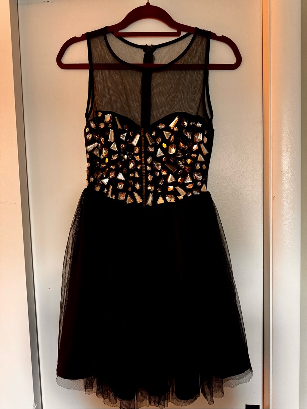 Arden B. Black Dress with Sheer Mesh Trim